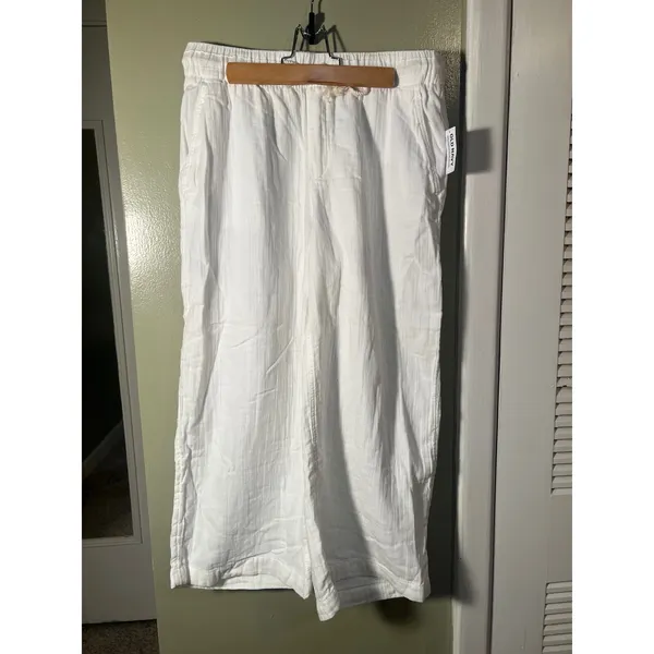 Old Navy Women's Sz Medium Petite Gauzy Wide Leg Pant Rope Tie Calla Lilly White - Image 2
