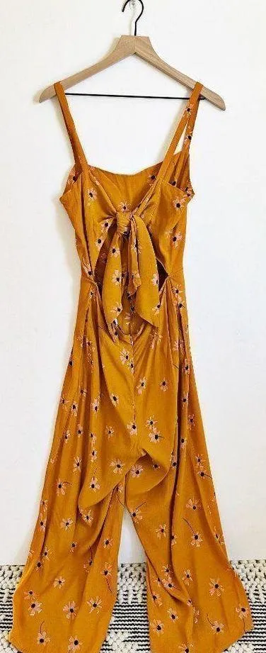 Faithfull The BranD Anthropologie Wide Leg Jumpsuit Floral Orange Size L - Image 6