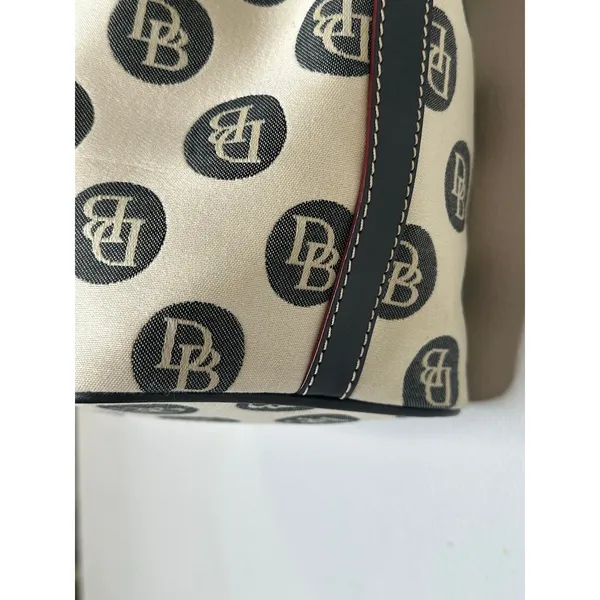 DOONEY & BOURKE Black White DB Monogram Black Leather Drawstring Bucket Bag - Image 4