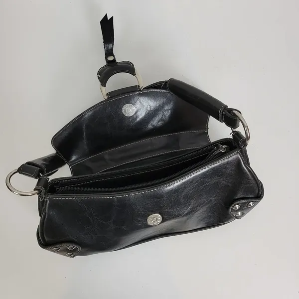 Vintage Aldo Womens Shoulder Bag 11" x 5" Black Leather Y2K Studded Snap Closure - Image 8
