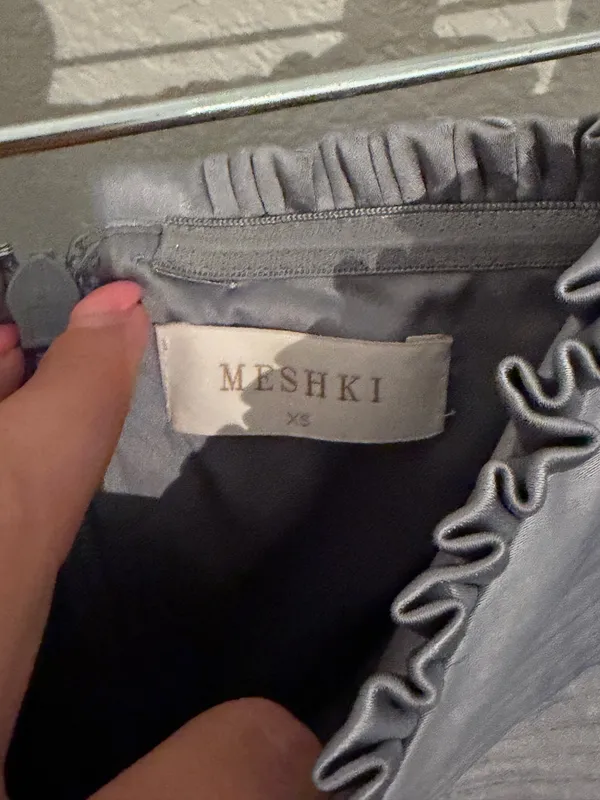 Meshki Larissa Satin Maxi Dress With Ruched Petals in Frosted Blue - Image 4