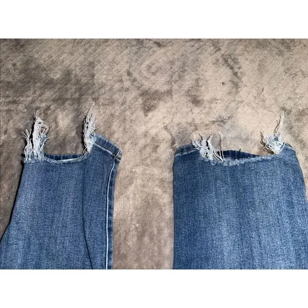 Risen Jeans Dark Wash Distressed Wide Leg Raw Hem 9/29 #776 - Image 6