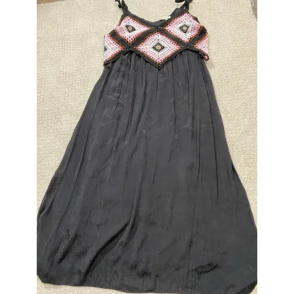REBELLION Crochet Geometric Maxi Dress Sleeveless Black Pink Size M - Image 13