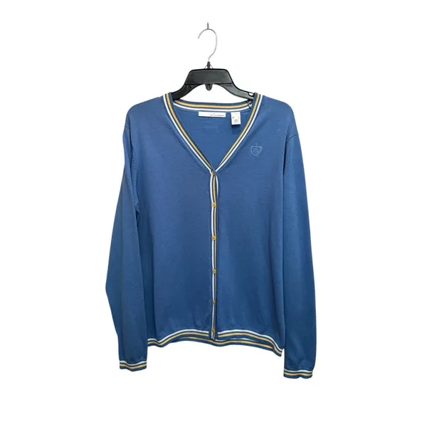 St. Aumont Golf Cardigan Women's Large Light Blue Button Front V-Neck‎ Striped - Image 3