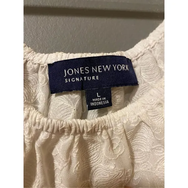 Jones New York White Lace Scoop Neck Elastic Waist Long Sleeve Size Large - Image 3