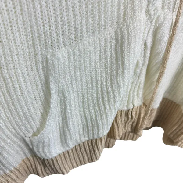 Mello‎ Cream Tan Flower Full Zip Hooded Oversized Super Stretchy Cardigan Size M - Image 4