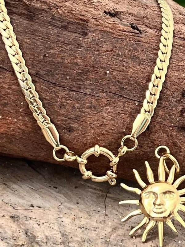 18K Gold Plate Herringbone Charm Holder Necklace Stainless Steel Women’s Jewelry - Image 3
