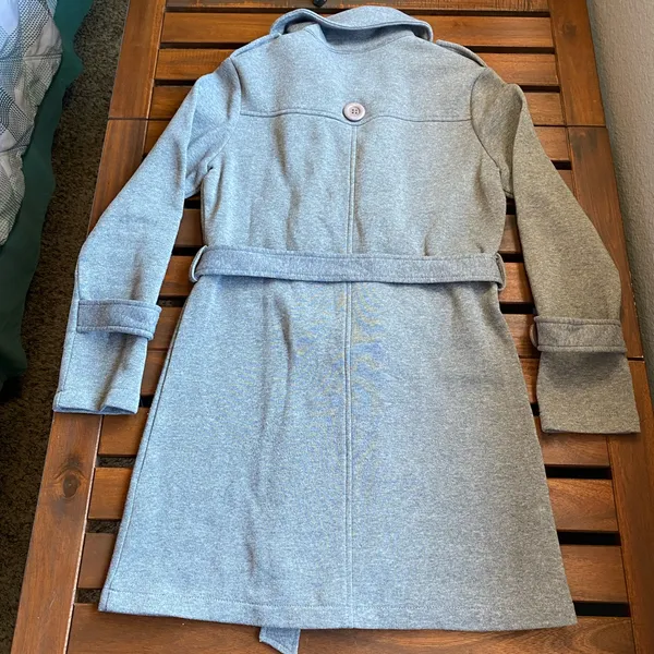 Gray Pea Coat with Double-Breasted Design and Belt - Image 5