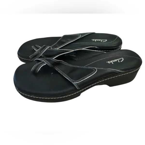 Clarks Black Leather Thong/Flip-Sandals Women’s Comfortable Everyday Style Sz 9‎ - Image 4