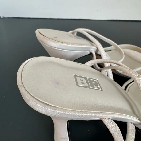VTG Y2K Strappy BP Satin White Leather Kitten Heel Mule Square Toe Sandal Size 7 - Image 9