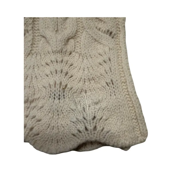 Lauren Ralph Lauren Cream Lambswool Rabbit Hair Cable Knit Scarf Scalloped Edge - Image 5