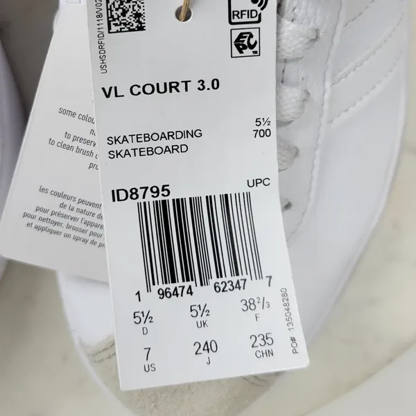 Adidas VL Court 3.0 Skate Sneakers Size 7 White Gold Leather Casual Everyday NEW - Image 8