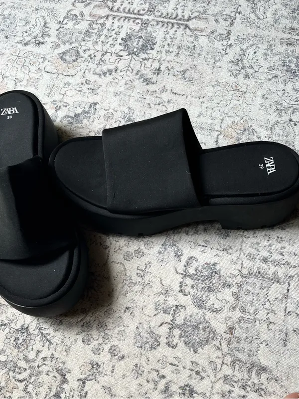 Zara BLACK Lug Sole Neoprene slide slip Sandals - Image 2