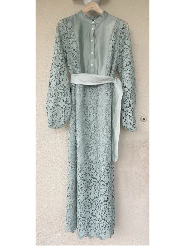 Tuckernuck Sage Lace Calliope Dress M Eyelet Long Puff Sleeve Wedding Feminine - Image 6