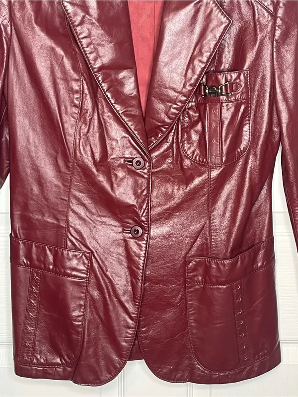 Etienne Aigner Vintage Oxblood Leather Blazer Style Jacket 80s Sz 14 - Image 3