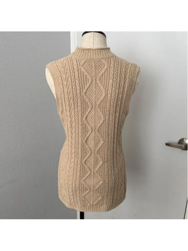 Polo Ralph Lauren Beige Cable Knit Sleeveless Tunic Sweater Mock Neck - Size M - Image 4