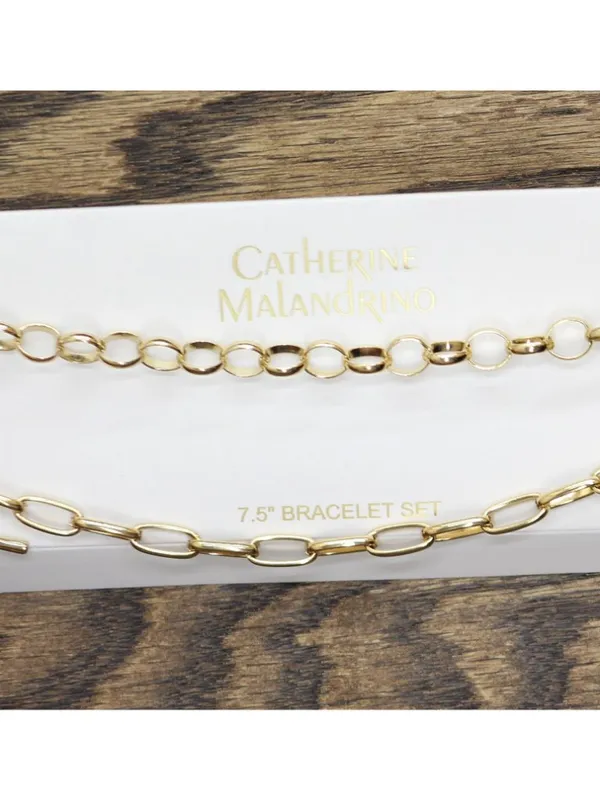 NWT Catherine Malandrino 2 Faceted Charm Chain Link Bracelets Gold Multi 7.5" - Image 2