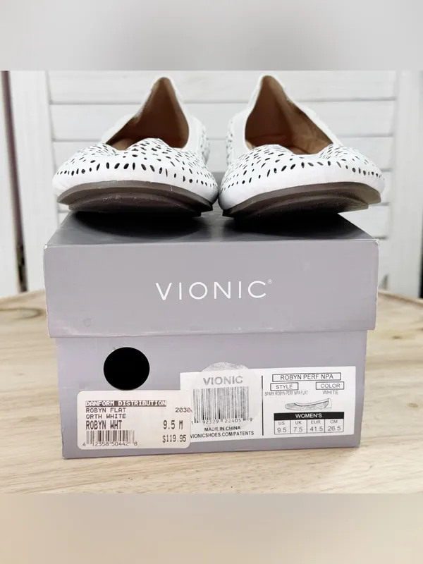 Vionic Robyn Eyelet Perforated Leather Ballet‎ Flats White Size 9.5 - Image 10