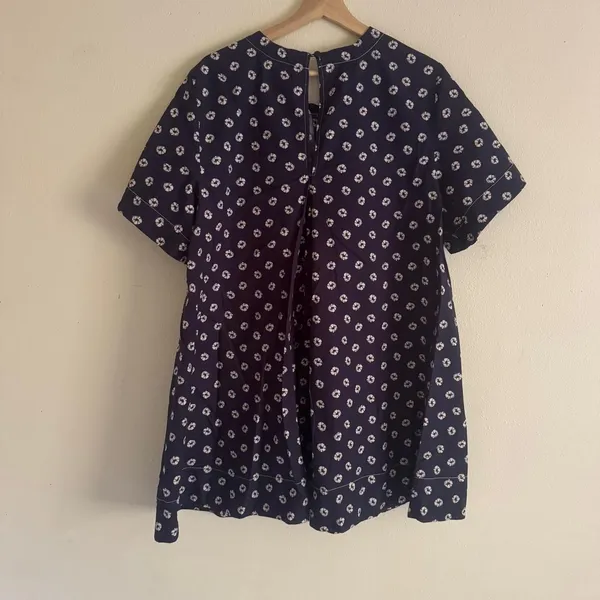 Anthropologie Maeve Emmy Short Sleeve Swing Dress Navy Shibori Print Cotton L - Image 5