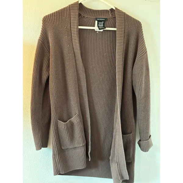 Max&Mia Brown Cotton Shaker Stitch Open Front Cardigan Sweater XS9216USI0M Small - Image 2