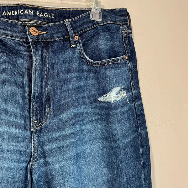 American Eagle 90s Flare Jeans 16 Short Comfort Stretch Waist Distressed‎ Hem - Image 7