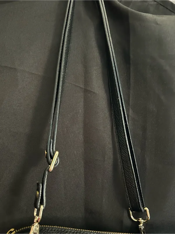 Halston Leather Black Crossbody Bag with Snake-Print Trim - Image 8
