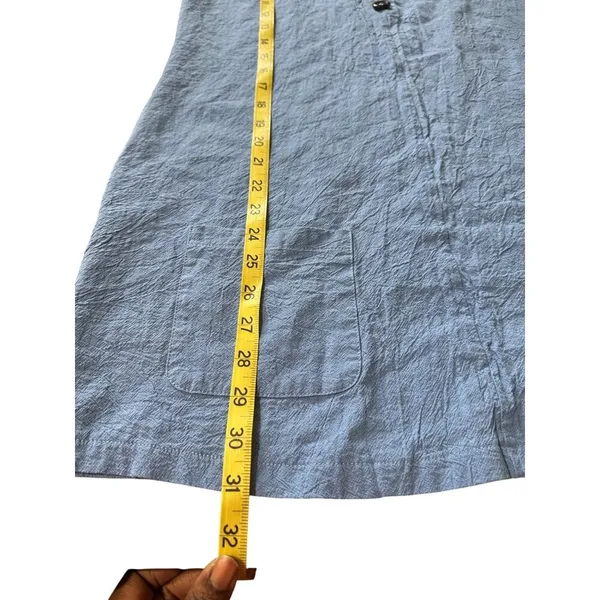 Casual Loose A Line Sleeveless Blue Button Detail Tunic Dress With Pockets Sz M - Image 7