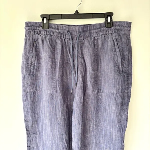 Athleta Cabo Linen Textured Wide Leg Pants Blue Flowy Beach Costal Athleisure - Image 4