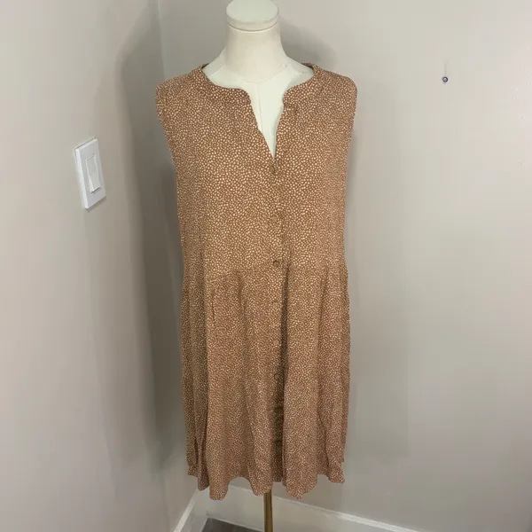Baltic Born Rust Brown White Micro Dot Sleeveless Tiered Midi Dress Womens 1X - Image 3