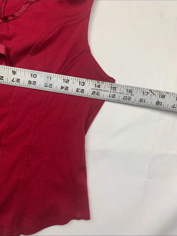 Moda International size large Women's Red Satin-Trim Sleeveless Top corset y2k - Image 5