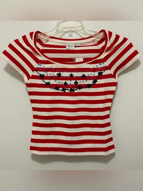 Anthropologie Maeve Embroidered Flowers Scoop Neck Tee XS NWT‎ - Image 5