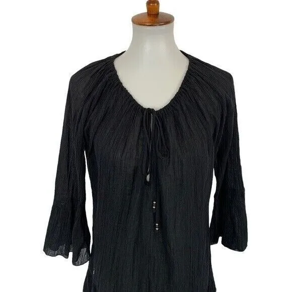 Ralph Lauren Tunic Small Black‎ Long Sleeve Pleated Boho Classic Essential - Image 2