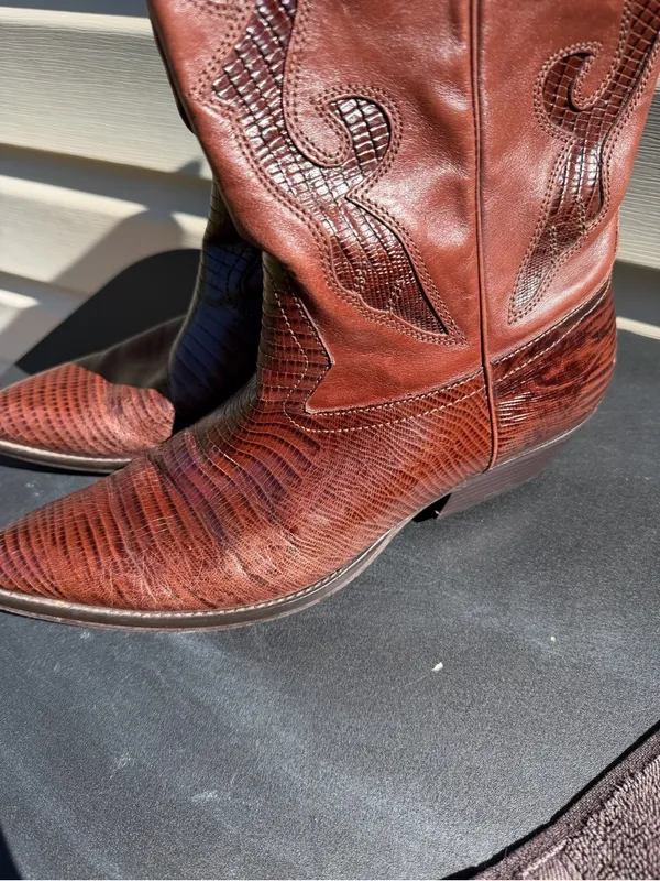 Nine West Romnee Brown Lizard Leather Cowboy Boots Sz 8 Made Brazil - Image 14