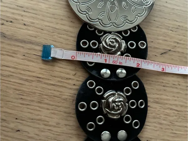 Vintage Wide Faux Leather Belt with Concho Discs Adjustable Roses Details - Image 8