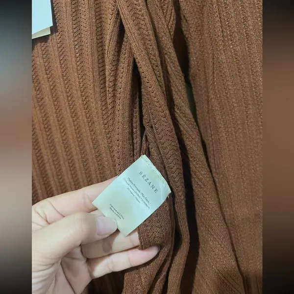 Sezane Brown Ecovero Lenzing Scalloped Knit Solweig Wrap Cardigan Sweater L - Image 6