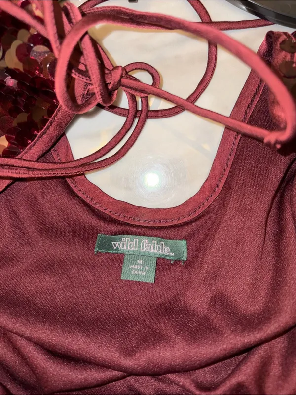 Wild Fable Medium Womens Dress NWT Burgundy Sequin Open Back Lace Up Mini - Image 5