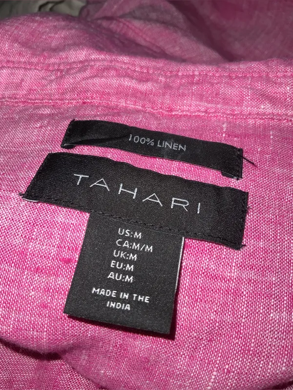 Tahari Pink Linen V-Neck Tunic with Button Side Tabs Medium - Image 6