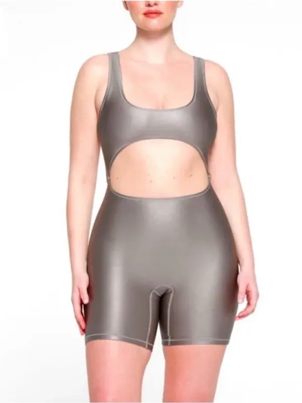 SKIMS Shine Swim Cut-Out Cycle Smoke NWT Small - Image 2