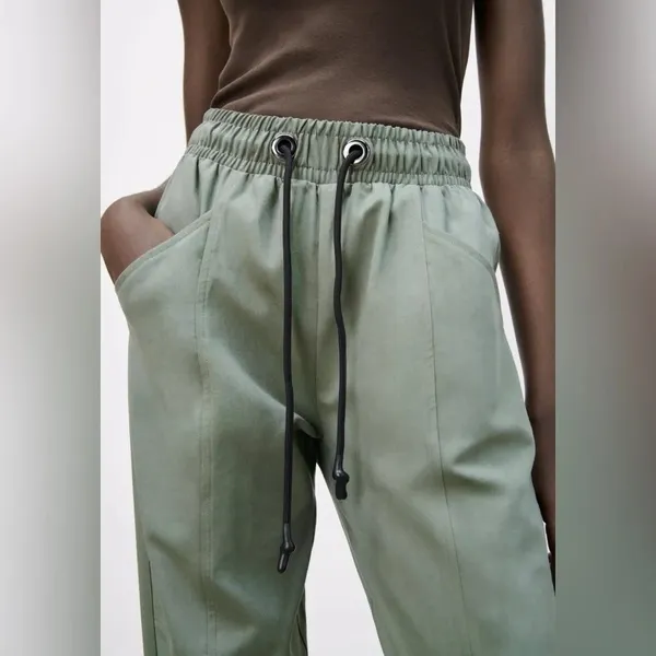 Zara‎ Green Pull On Elastic Drawstring Waist Jogger Style Trousers - Image 2