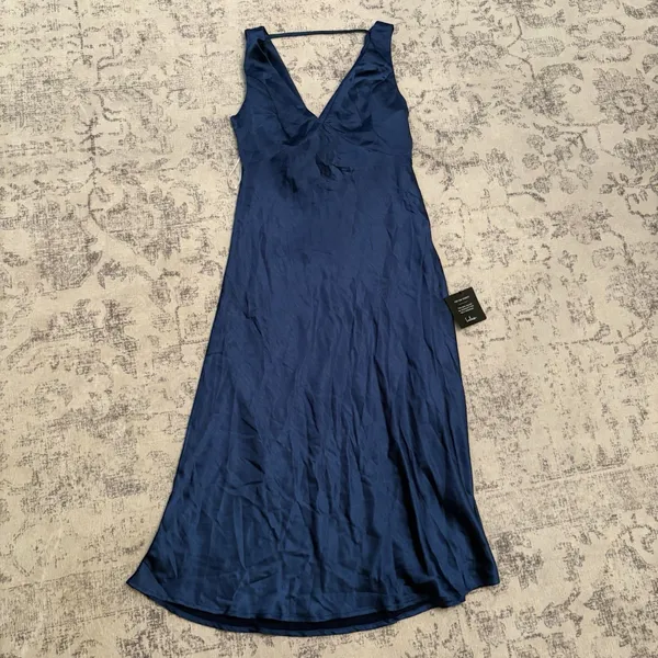 Lulus Incredible Love Navy Satin Cowl Back Midi Slip Dress Size Large Cocktail - Image 4