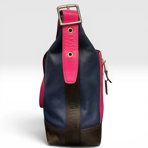 Coach Legacy Leather Duffle Crossbody Bag 19845 Navy‎ Pink Colorblock Rare Strap - Image 4