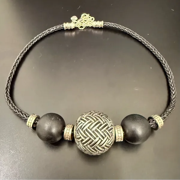BRIGHTON Neema Chunky Ethnic Style Black Braided Cord Beaded Collar Necklace - Image 3