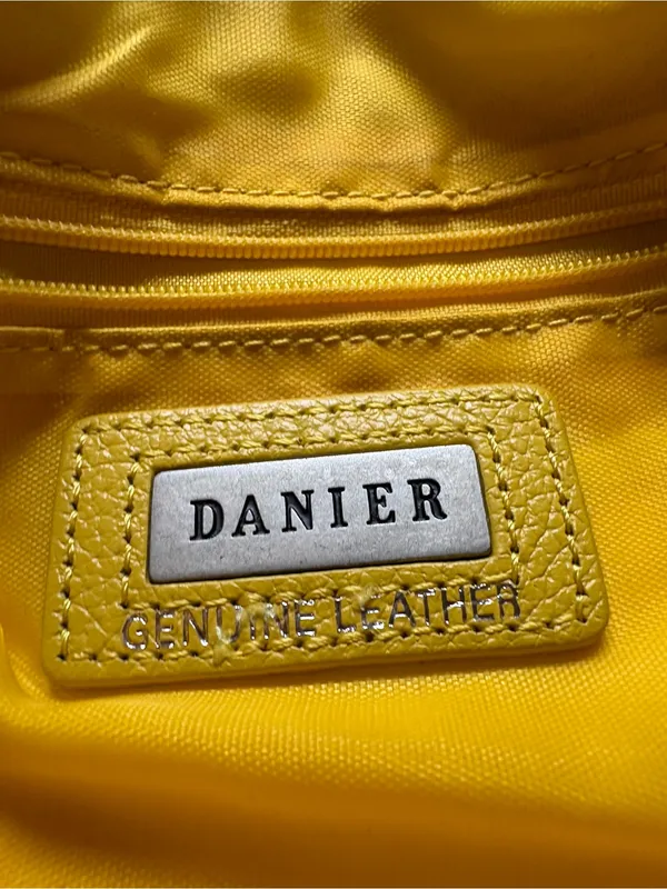 Danier Yellow Genuine Pebbled Leather Hobo Shoulder Bag Silver Hardware - Image 3