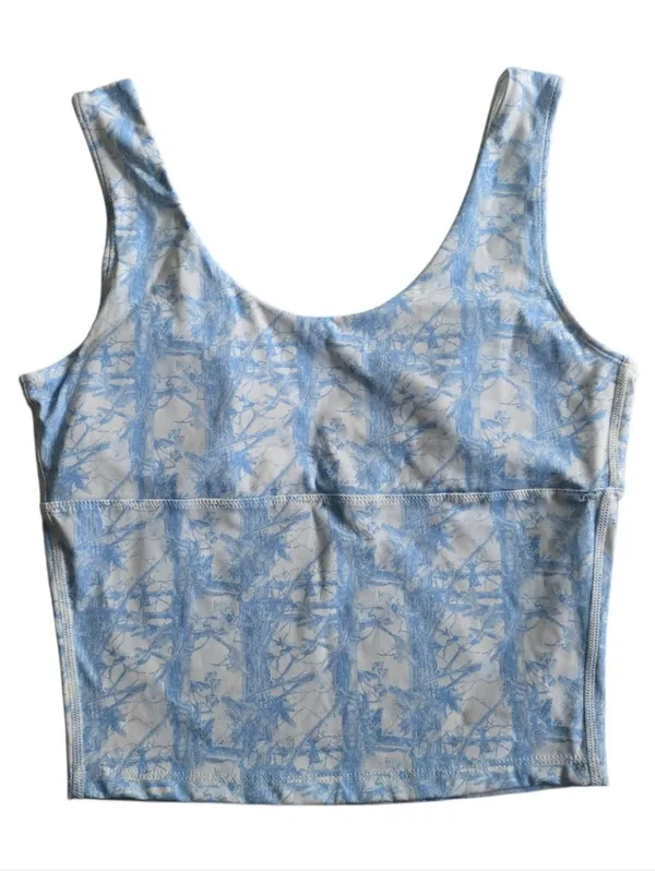 Happy Camp3r Women’s Blue Marble-Print Tank‎ Top Size L - Image 4