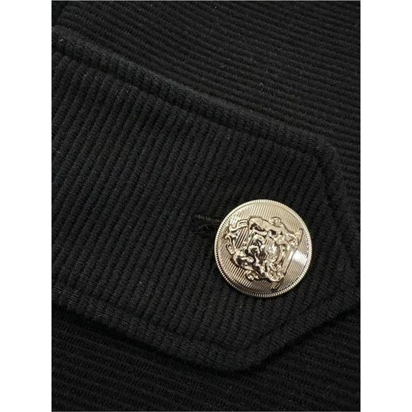Ann Taylor Black Cap Sleeve Peplum-Style Top with Gold Button Tabs Detail Size M - Image 5