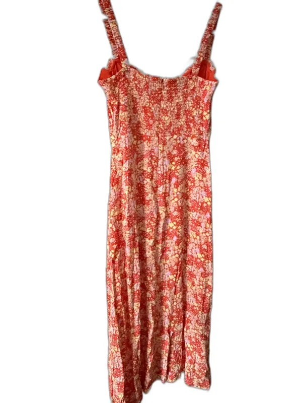 ASTR The Label Orange Floral Milkmaid Ruched Midi Dress Size M - Image 3