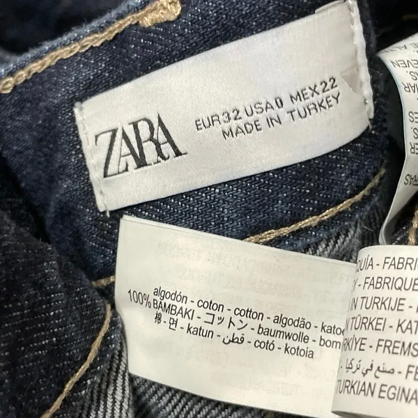 Zara Women's Blue Dark Wash Cuffed High Rise Wide Leg Baggy Denim Jeans Size 0 - Image 4
