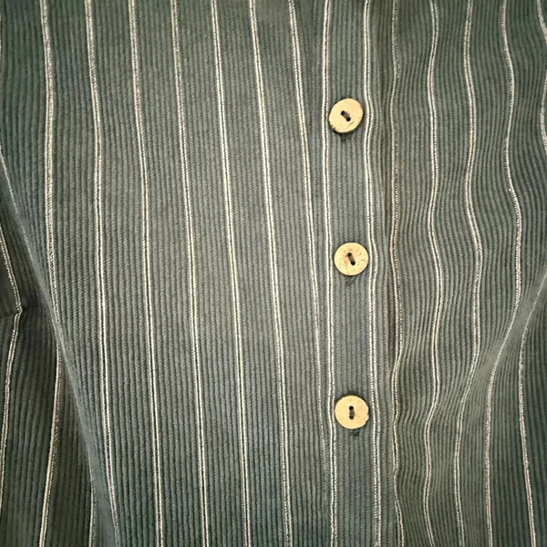 Vintage Style Corduroy Pinstripe Midi Dress Green Puff Sleeve Double Bow Back - Image 3