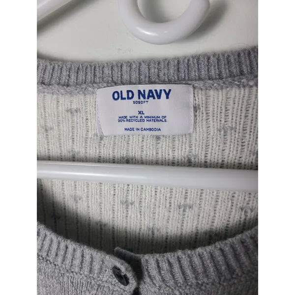 Old Navy W XL Soft Grey Polka Dot Button Cardigan Sweater Indie Cozy Grandmacore - Image 2