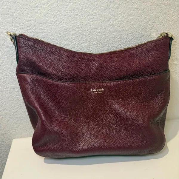 Kate Spade Polly Medium Leather Shoulder Hobo Bag Cherrywood Burgundy Wine - Image 6